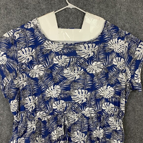Ellos Palm Leaf Print Dress Size 5X Cotton Pockets Pull Cord Waist Knee Length - Picture 2 of 11
